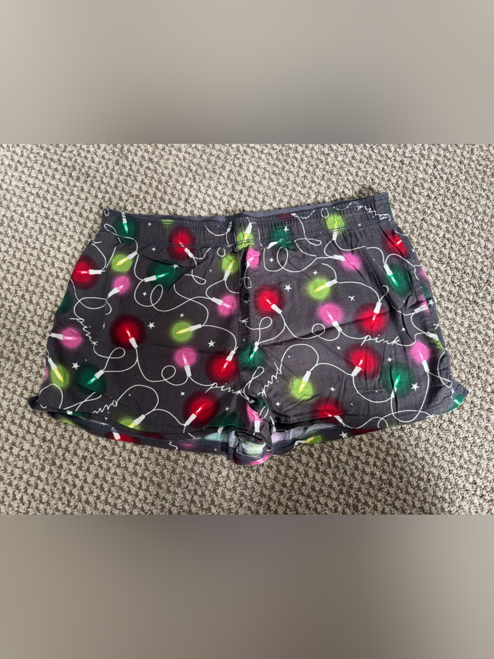 PINK Victoria's Secret Black Holiday Light Print Pj Shorts
